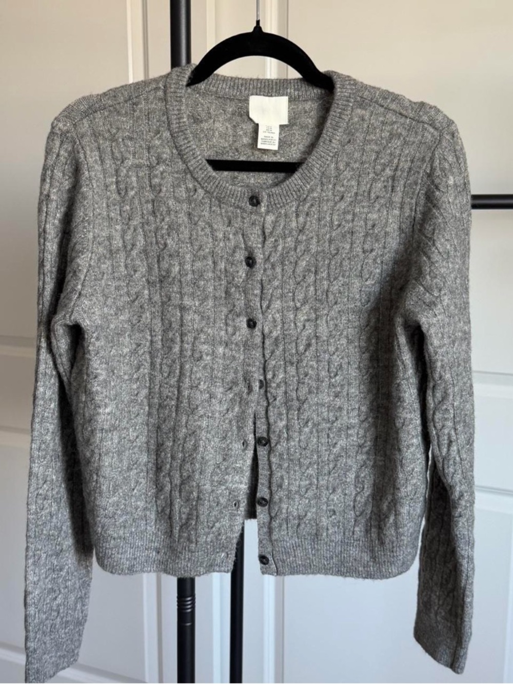 Classic Gray Cable Knit Button-Front Sweater